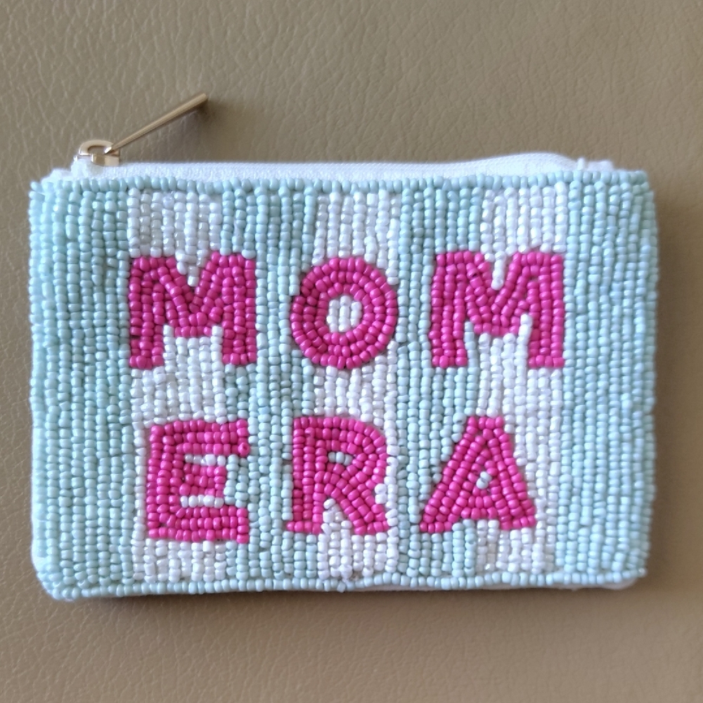 A New Day Mom Era Beaded Coin Purse Pouch with Pink and Blue Accents